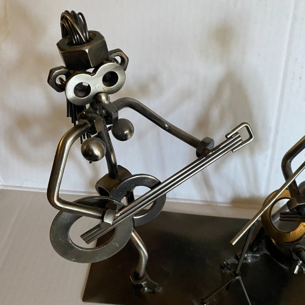 Vintage Steel Two Guitar Player 10" Height 10" Wide 5" Width - Picture 3 of 5
